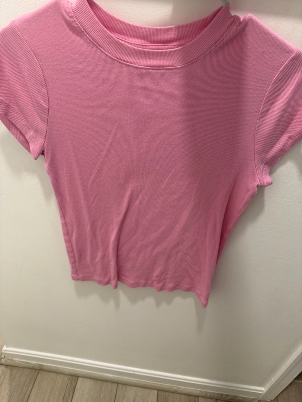 a new day Pink Ribbed Short Sleeve Crop Top